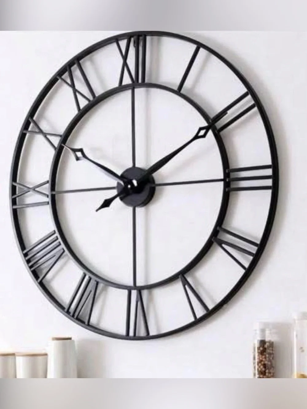 Large 24” Skeleton Mantle Clock / Black 24 Inch Wall Clock /  Modern Metal Roman